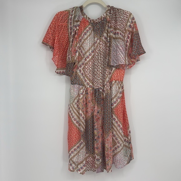Elleborn Patchwork Boho Mini Dress | Short Sleeve Ruffle Hem | Multiple Sizes - Picture 5 of 5